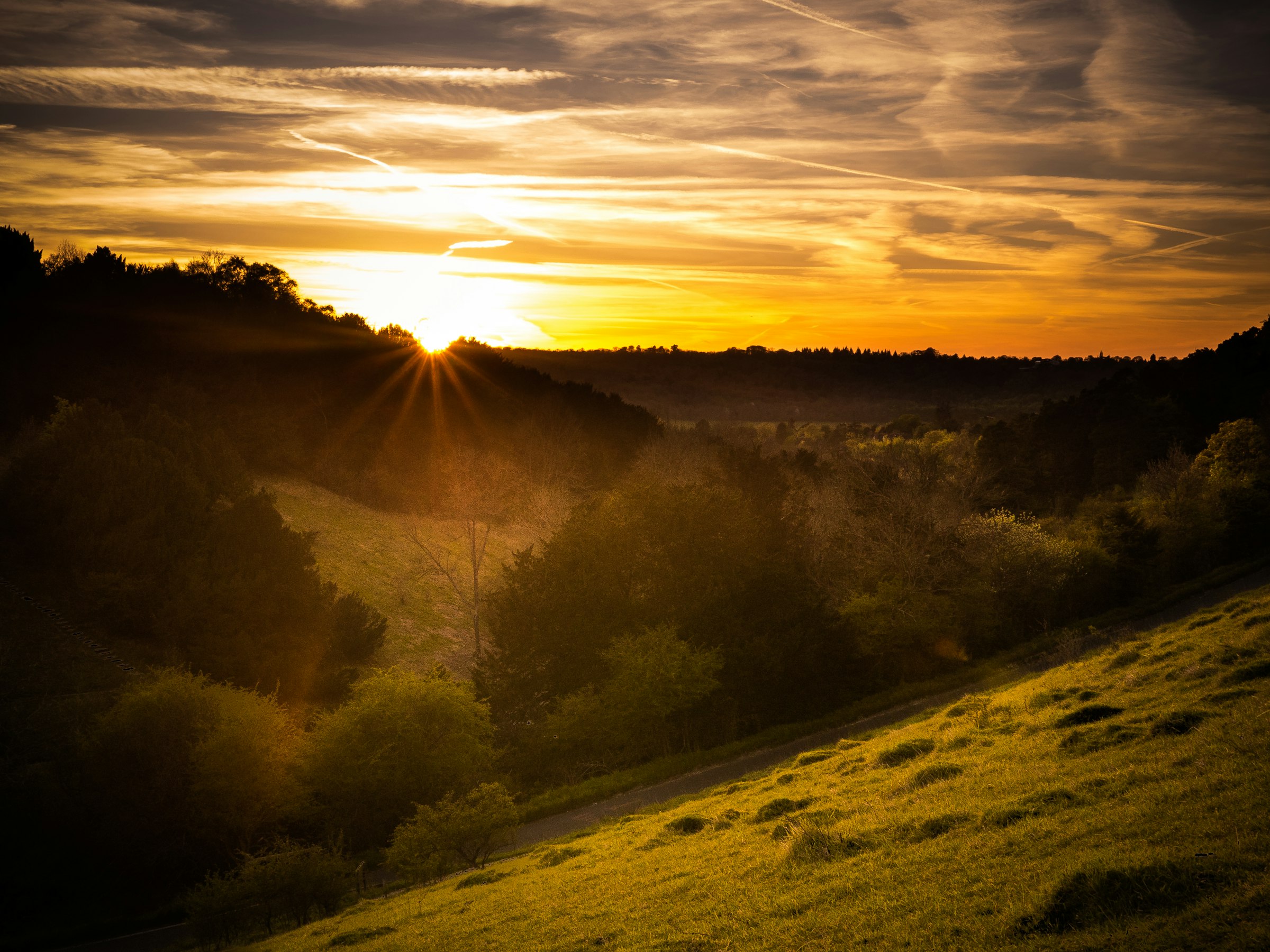 Sunset over the Surrey Hills near Box Hill